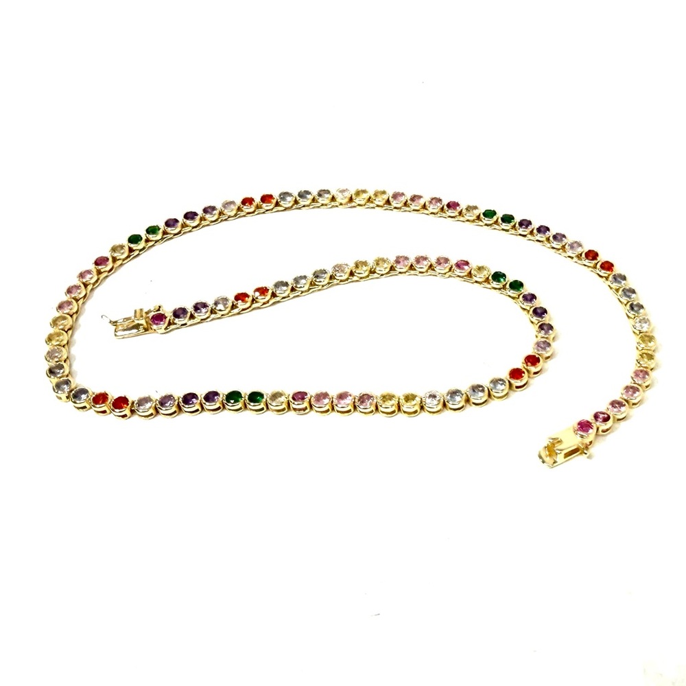 Melinda Maria Baby Baroness 15” Gold Tennis Necklace With Multicolor Stones